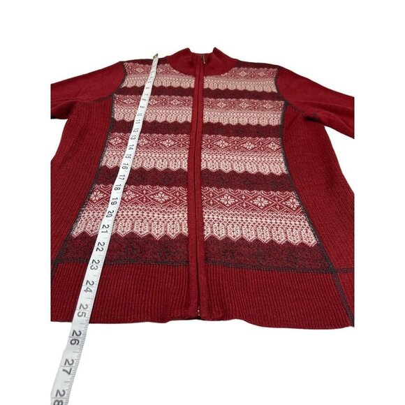 Eddie Bauer Sweater Womens L Red Nordic Fair Isle Zip Up Cardigan Wool Blend - Picture 5 of 7